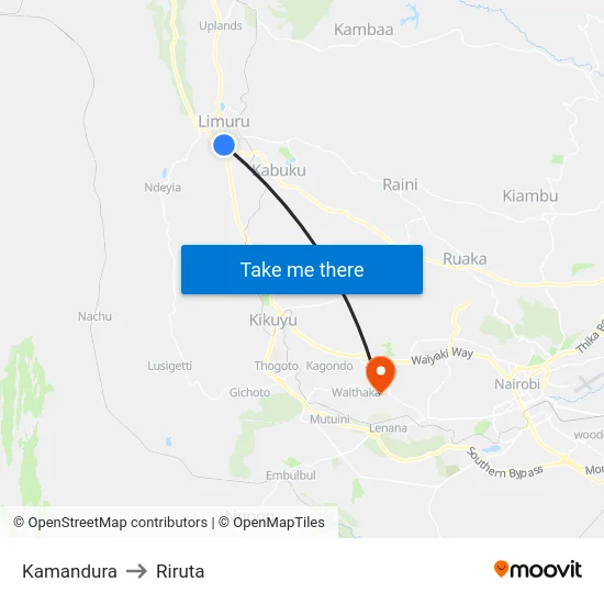 Kamandura to Riruta map