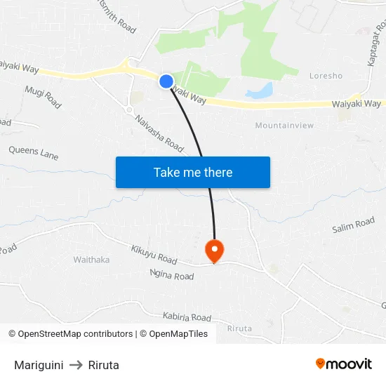 Mariguini to Riruta map