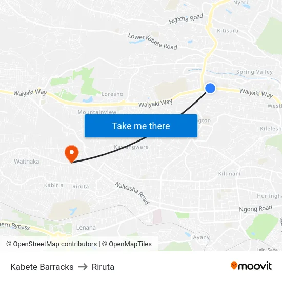 Kabete Barracks to Riruta map