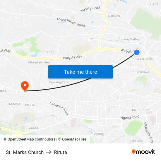 St. Marks Church to Riruta map