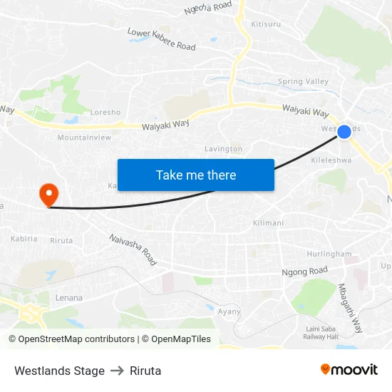 Westlands Stage to Riruta map