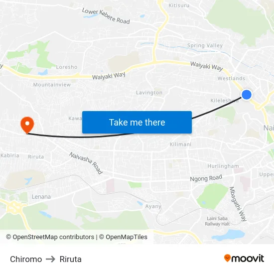 Chiromo to Riruta map