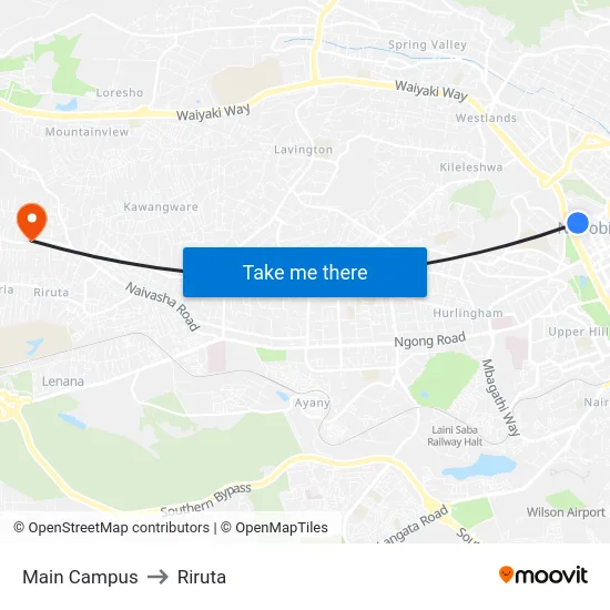 Main Campus to Riruta map