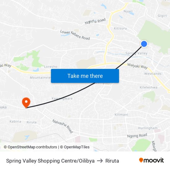 Spring Valley Shopping Centre/Oilibya to Riruta map