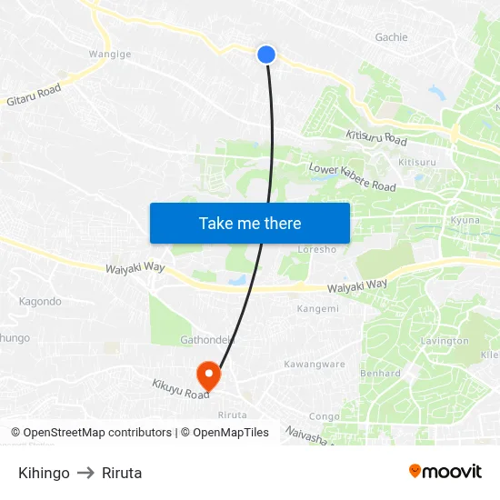 Kihingo to Riruta map
