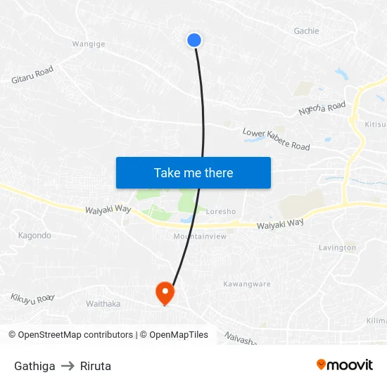 Gathiga to Riruta map