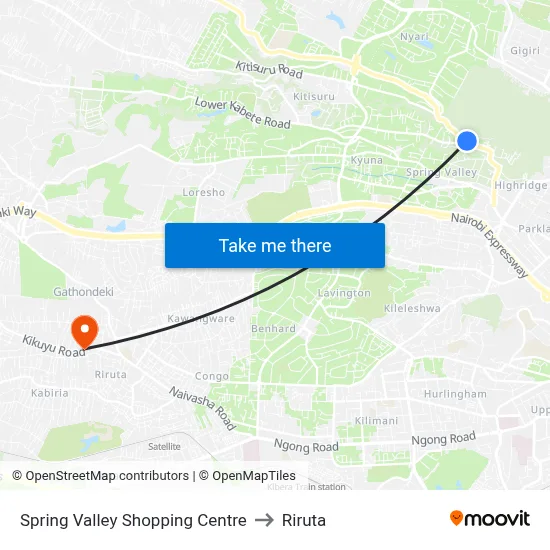 Spring Valley Shopping Centre to Riruta map