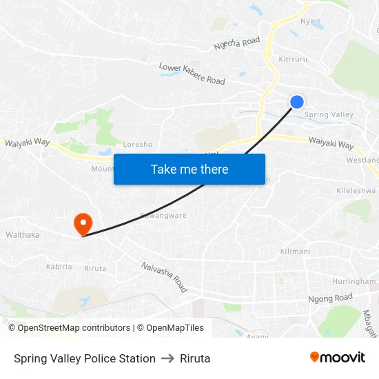 Spring Valley Police Station to Riruta map