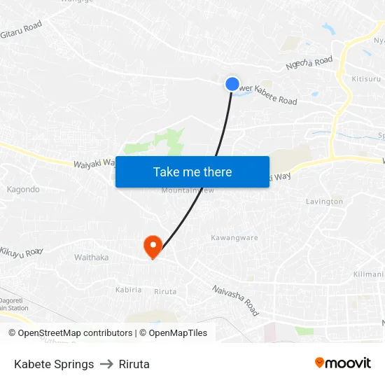 Kabete Springs to Riruta map