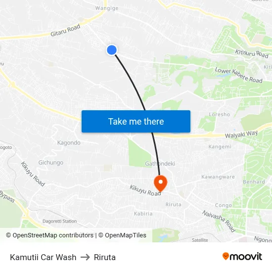 Kamutii Car Wash to Riruta map