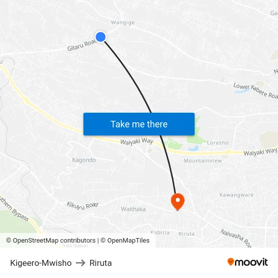 Kigeero-Mwisho to Riruta map