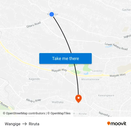 Wangige to Riruta map