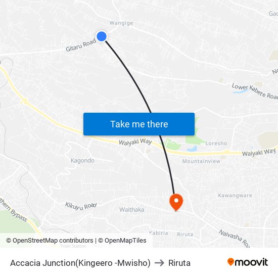 Accacia Junction(Kingeero -Mwisho) to Riruta map