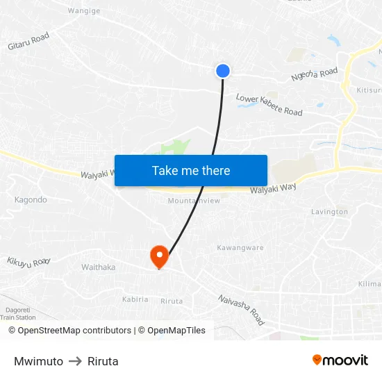 Mwimuto to Riruta map