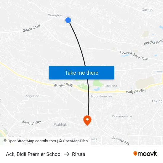 Ack, Bidii Premier School to Riruta map