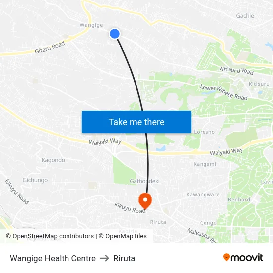 Wangige Health Centre to Riruta map