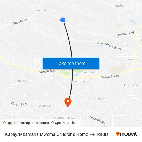 Kabay/Msamaria Mwema Children's Home to Riruta map