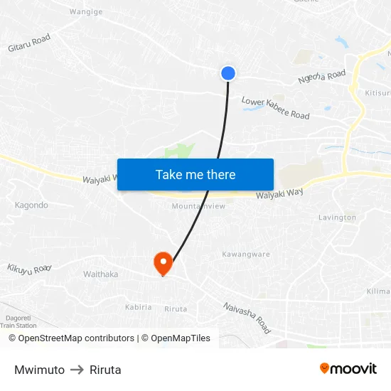 Mwimuto to Riruta map