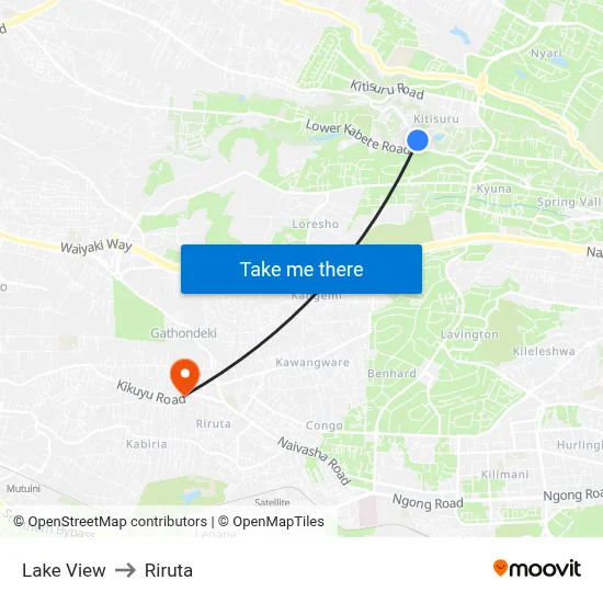 Lake View to Riruta map