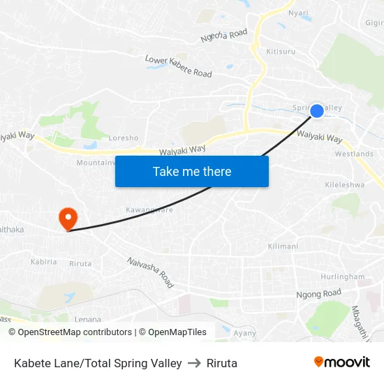 Kabete Lane/Total Spring Valley to Riruta map