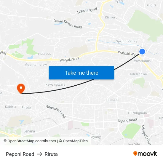 Peponi Road to Riruta map