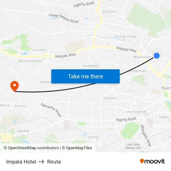 Impala Hotel to Riruta map