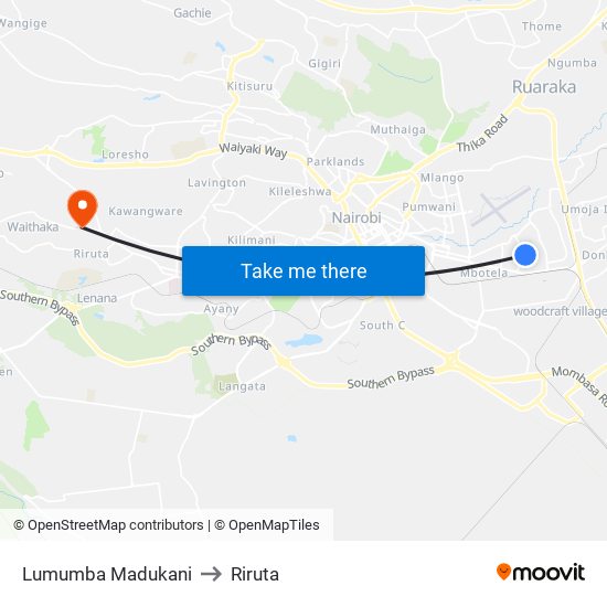 Lumumba Madukani to Riruta map