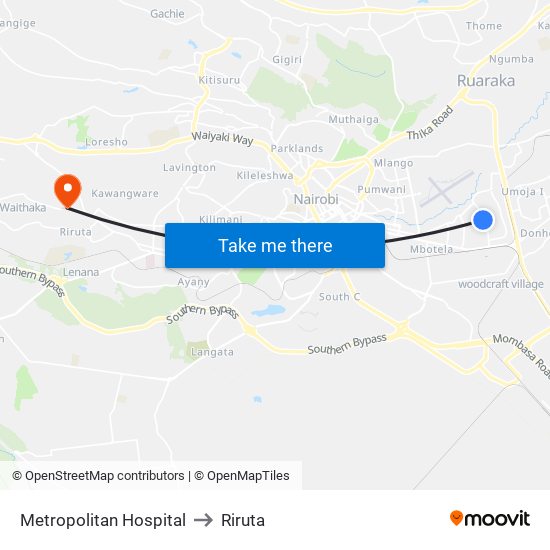 Metropolitan Hospital to Riruta map