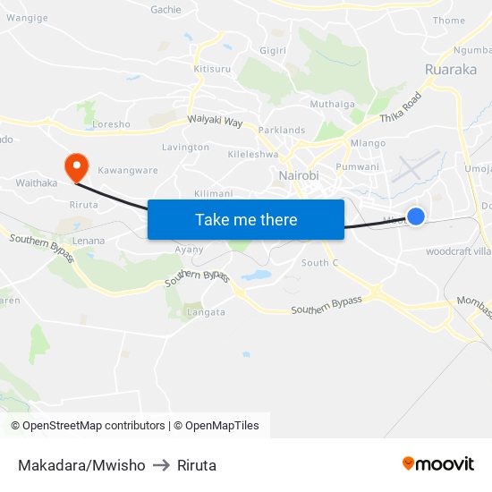 Makadara/Mwisho to Riruta map
