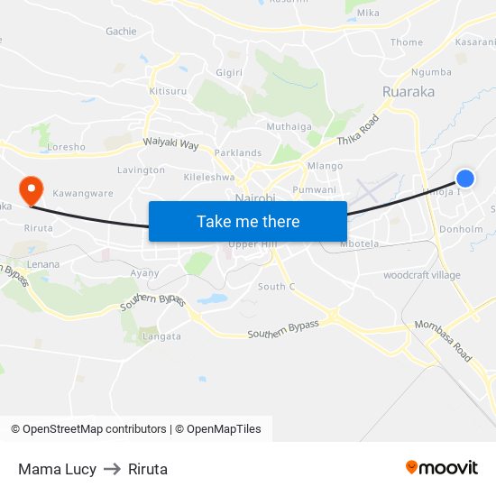 Mama Lucy to Riruta map