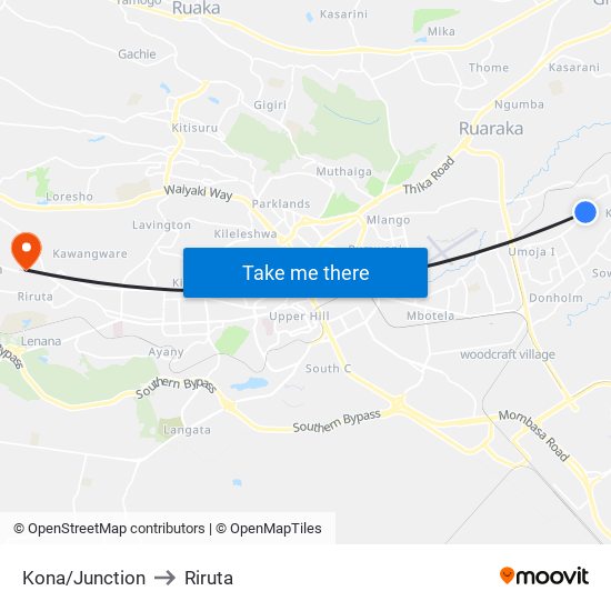 Kona/Junction to Riruta map