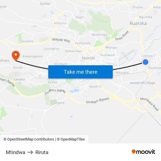 Mtindwa to Riruta map