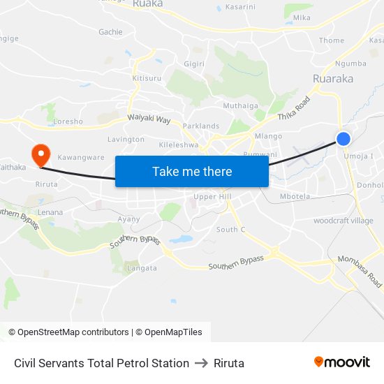 Civil Servants Total Petrol Station to Riruta map