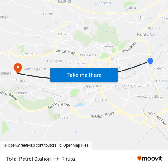 Total Petrol Station to Riruta map