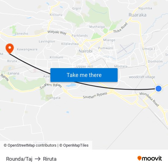 Rounda/Taj to Riruta map