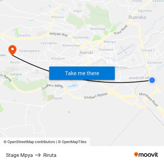 Stage Mpya to Riruta map