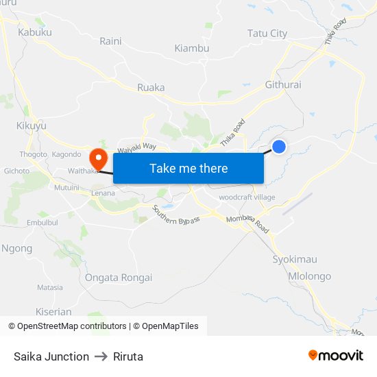 Saika Junction to Riruta map