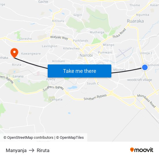 Manyanja to Riruta map