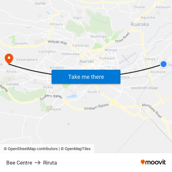 Bee Centre to Riruta map