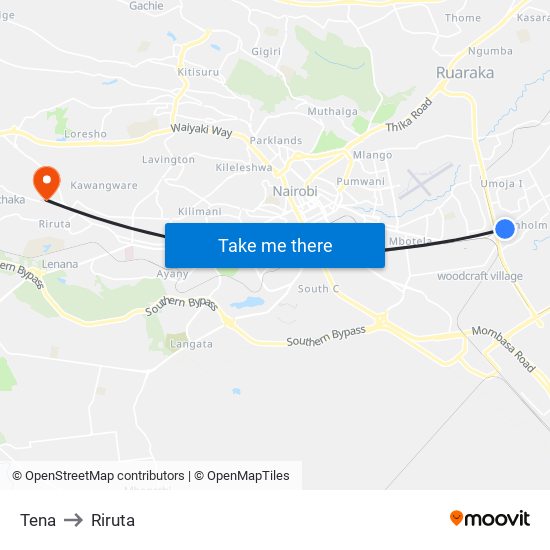 Tena to Riruta map
