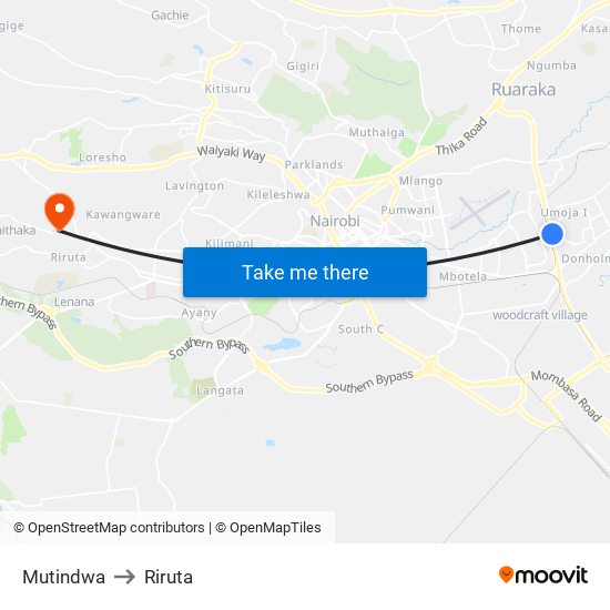 Mutindwa to Riruta map