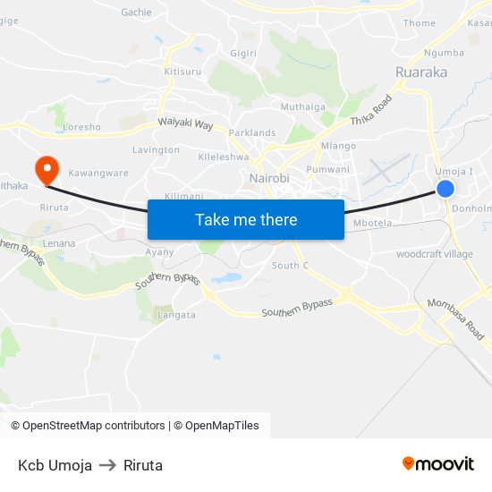 Kcb Umoja to Riruta map