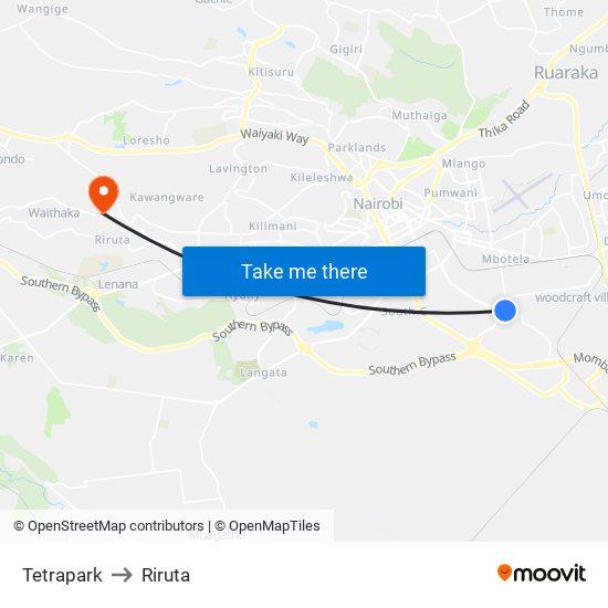Tetrapark to Riruta map