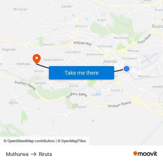 Muthurwa to Riruta map