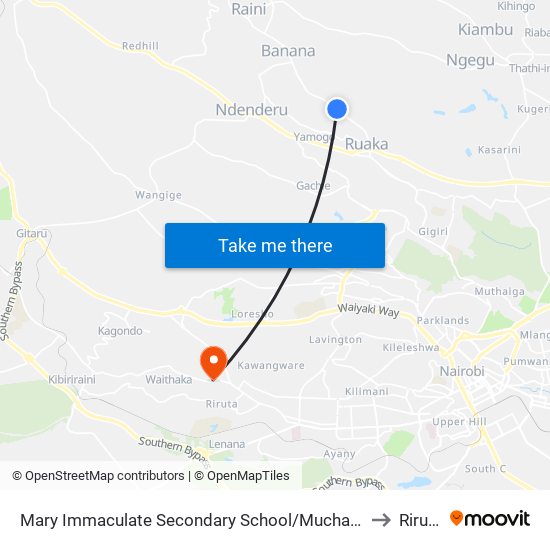 Mary Immaculate Secondary School/Muchatha to Riruta map