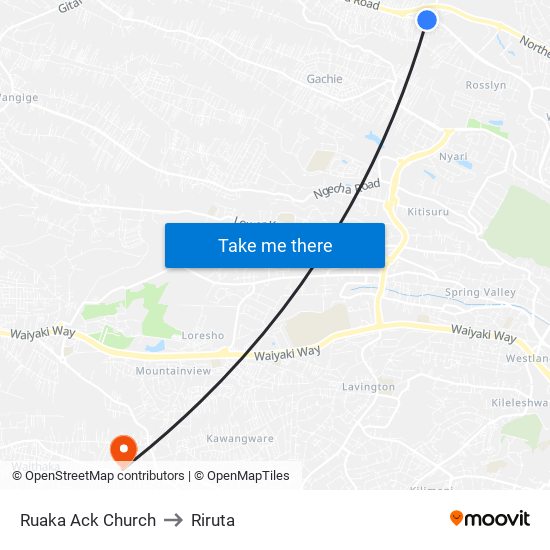 Ruaka Ack Church to Riruta map