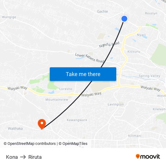 Kona to Riruta map