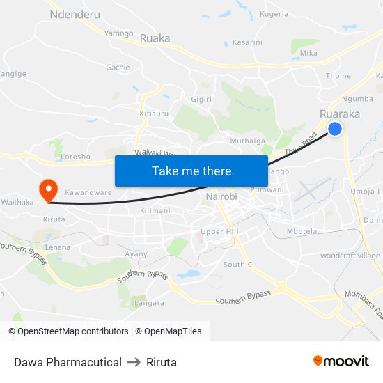 Dawa Pharmacutical to Riruta map