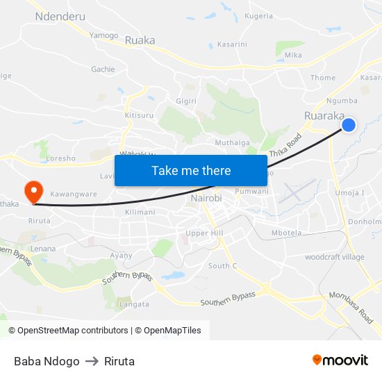 Baba Ndogo to Riruta map