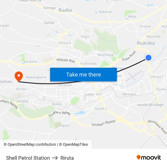 Shell Petrol Station to Riruta map
